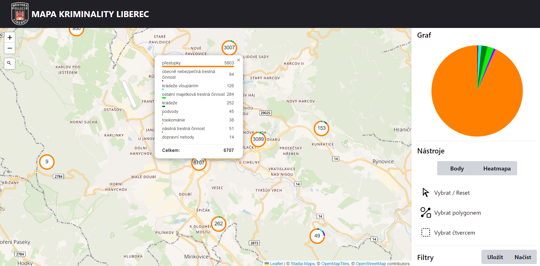 Mapa kriminality Liberec